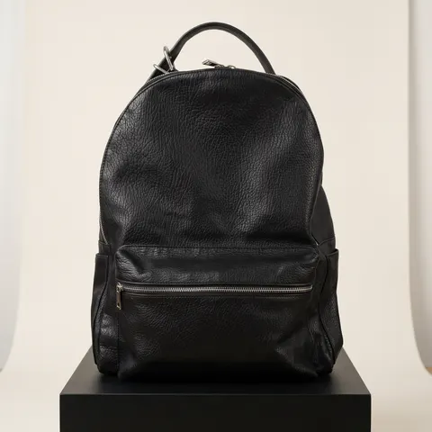 Black Leather Zip Backpack