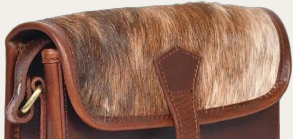 Brown Leather Hair-On-Hide Flap Satchel, view