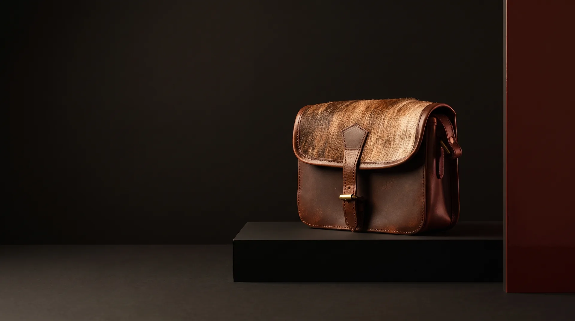 Brown Leather Hair-On-Hide Flap Satchel, view