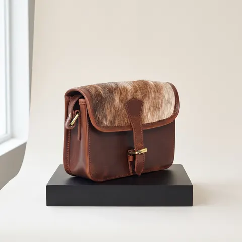 Brown Leather Hair-On-Hide Flap Satchel