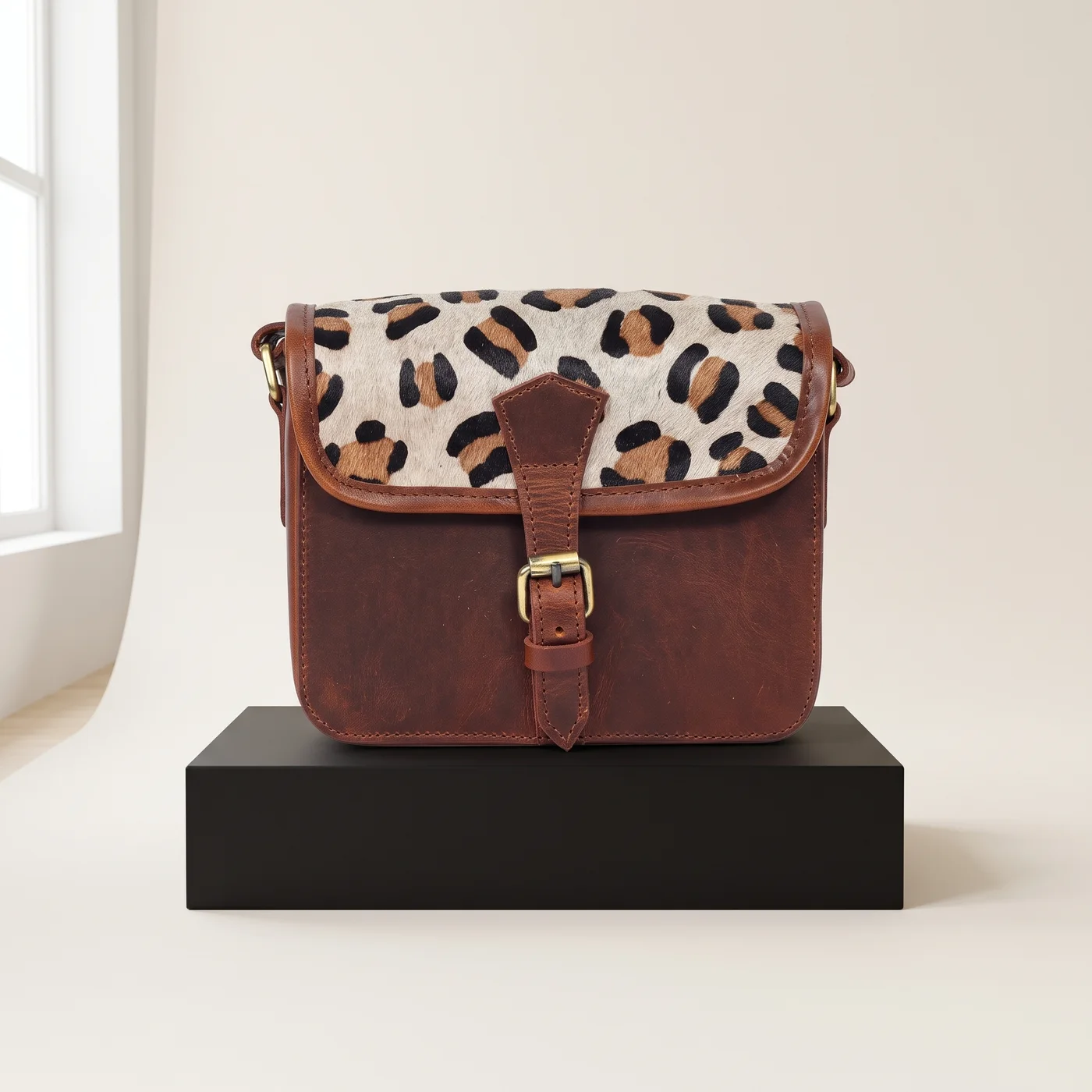 Leopard-Print Hair-On-Hide Flap Satchel