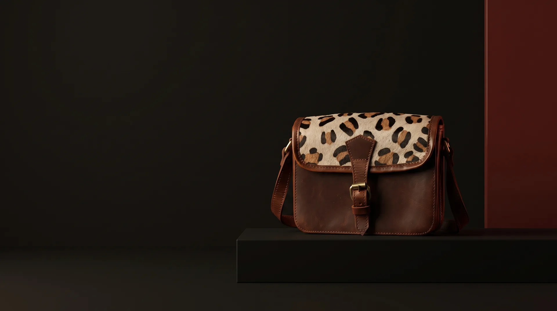 Leopard-Print Hair-On-Hide Flap Satchel, view