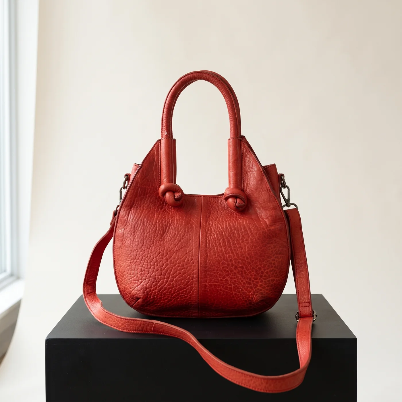 Red Pebbled Leather Mini Satchel