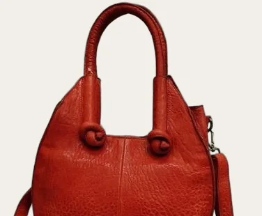 Red Pebbled Leather Mini Satchel, view