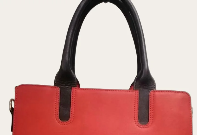 Red Leather Black-Handle Structured Tote, view