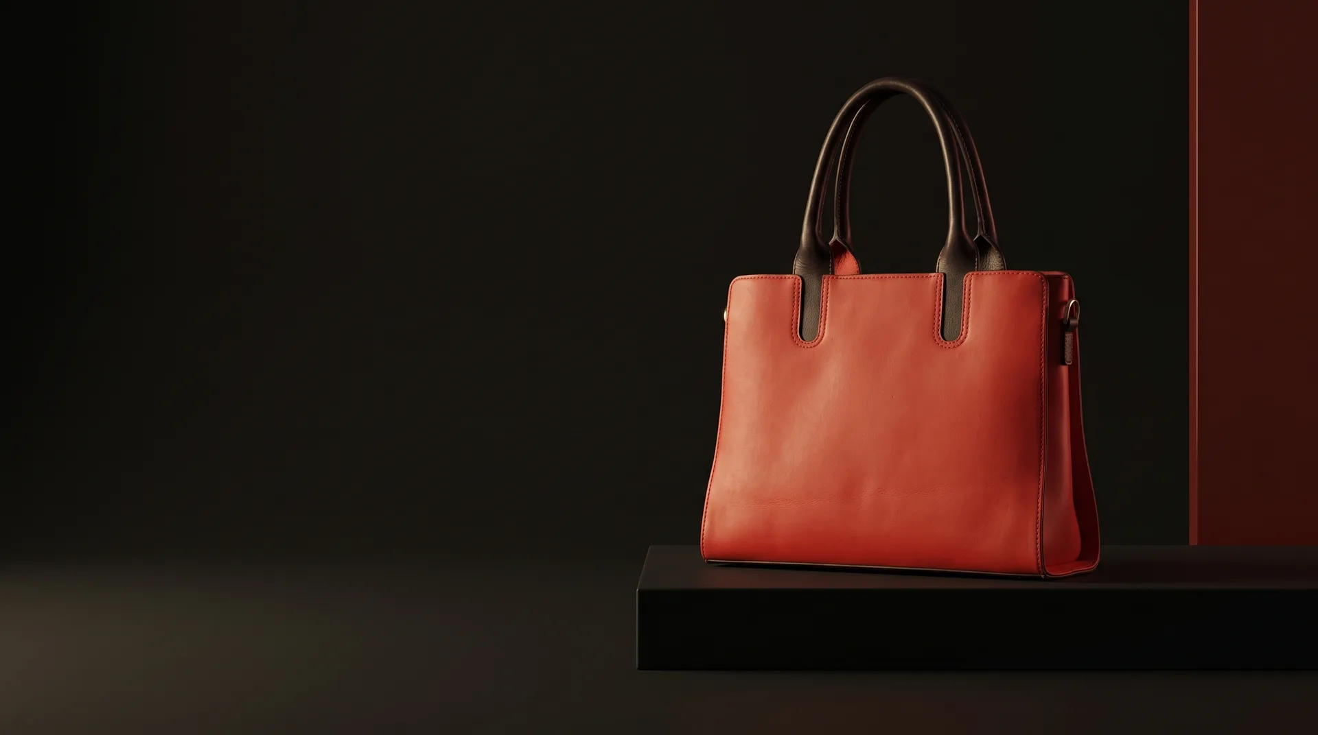 Red Leather Black-Handle Structured Tote, view