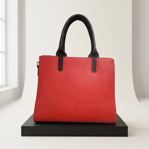 Red Leather Black-Handle Structured Tote