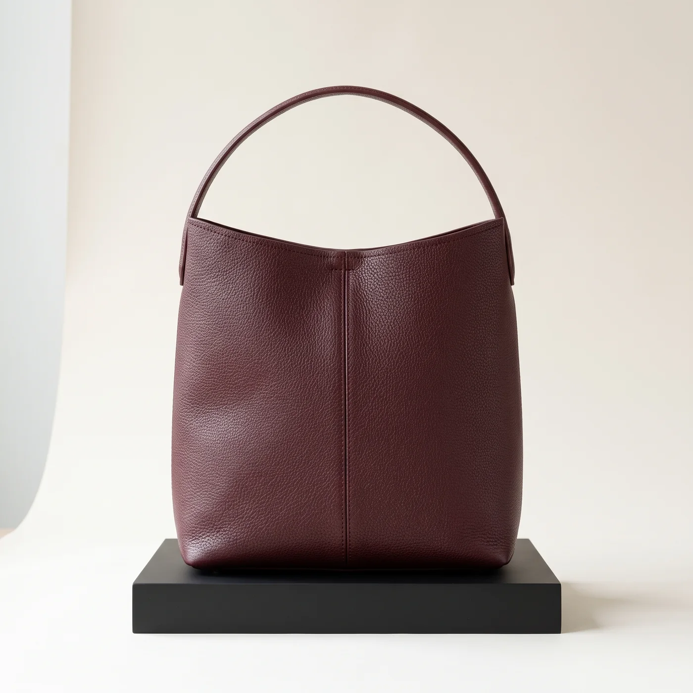 Dark red Small leather bucket bag, view