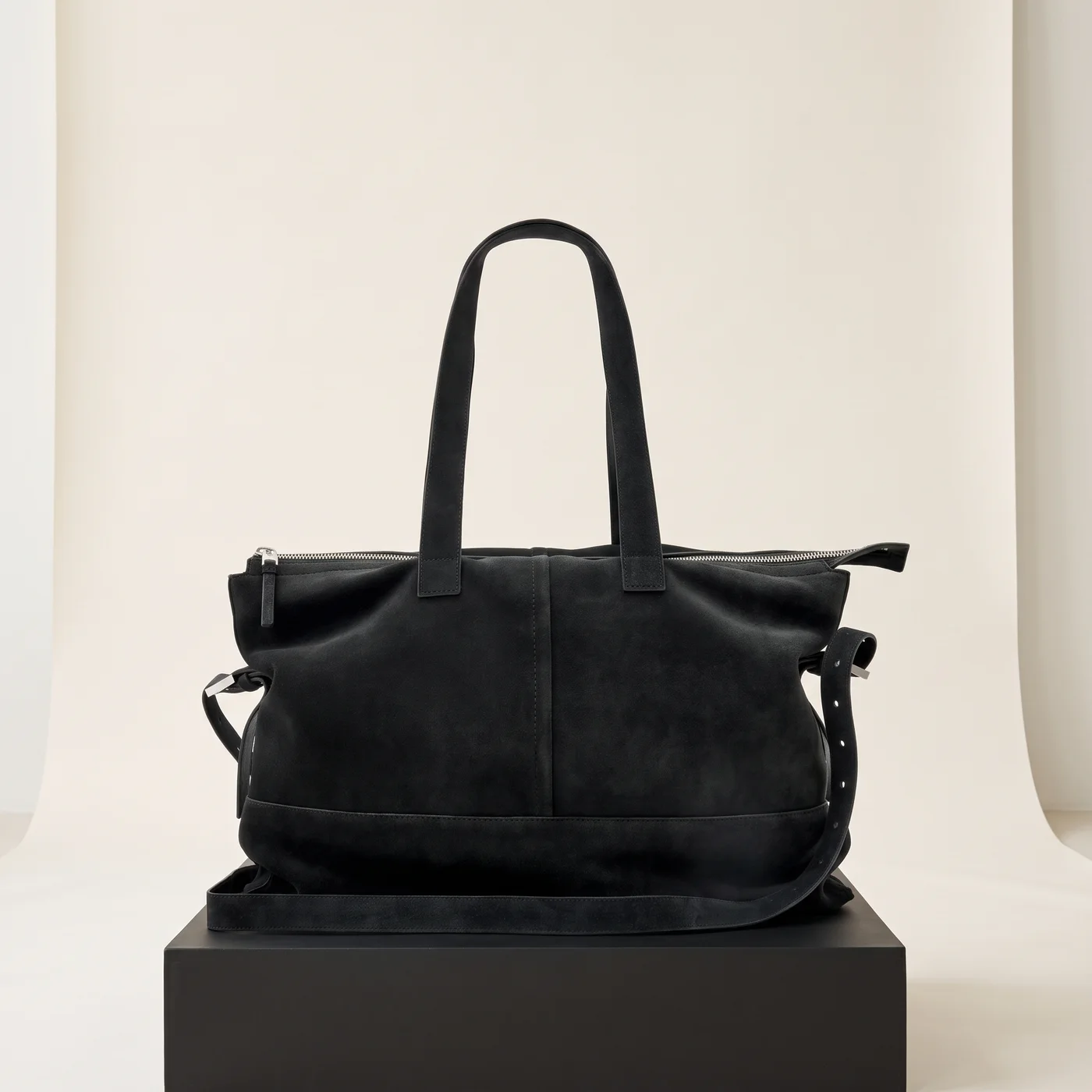 Black Cassius zipped suede tote
