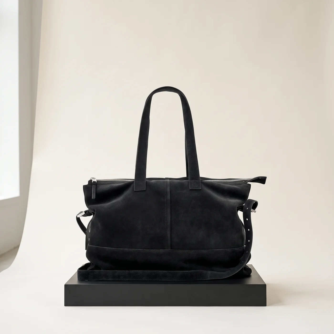 Black Cassius zipped suede tote, view