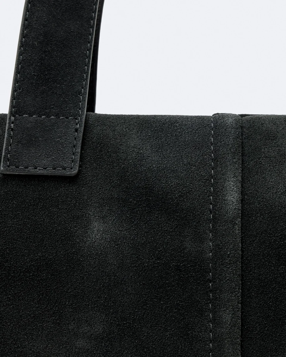 Black Cassius zipped suede tote, view 2
