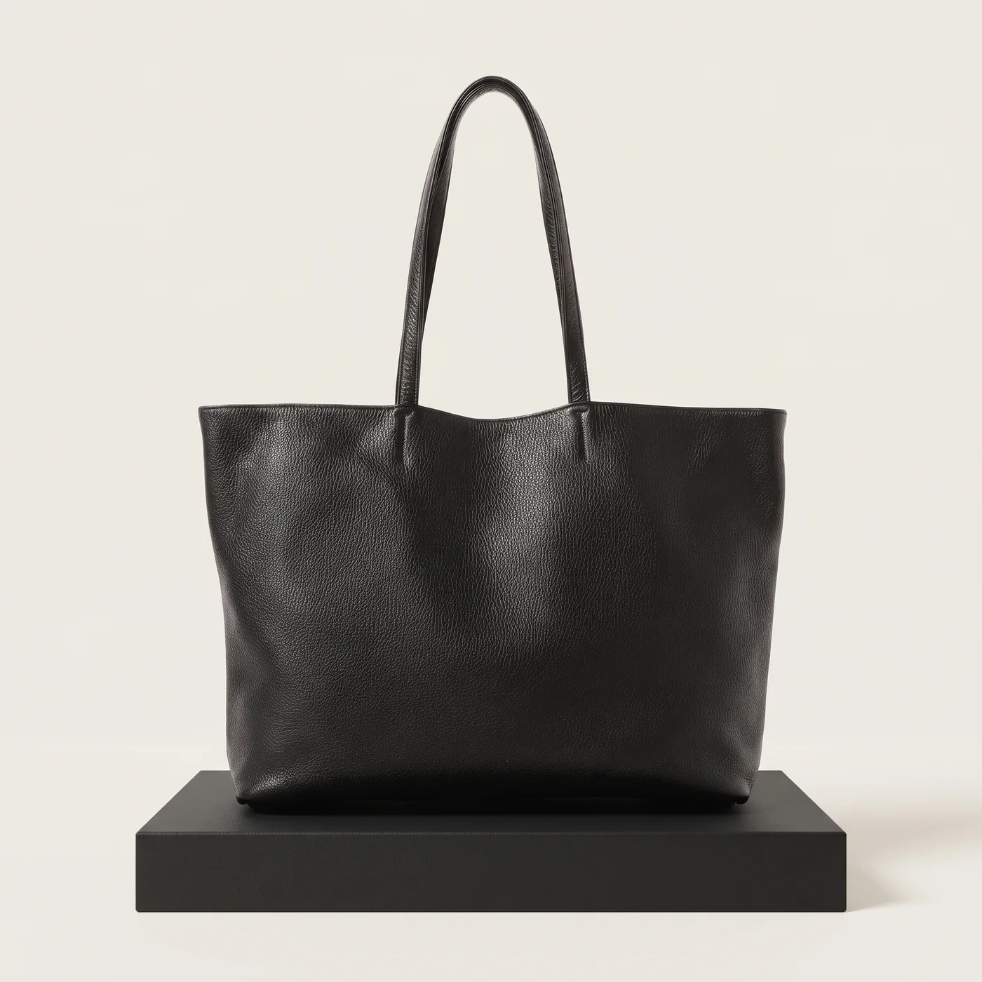 Black Grained leather tote, view