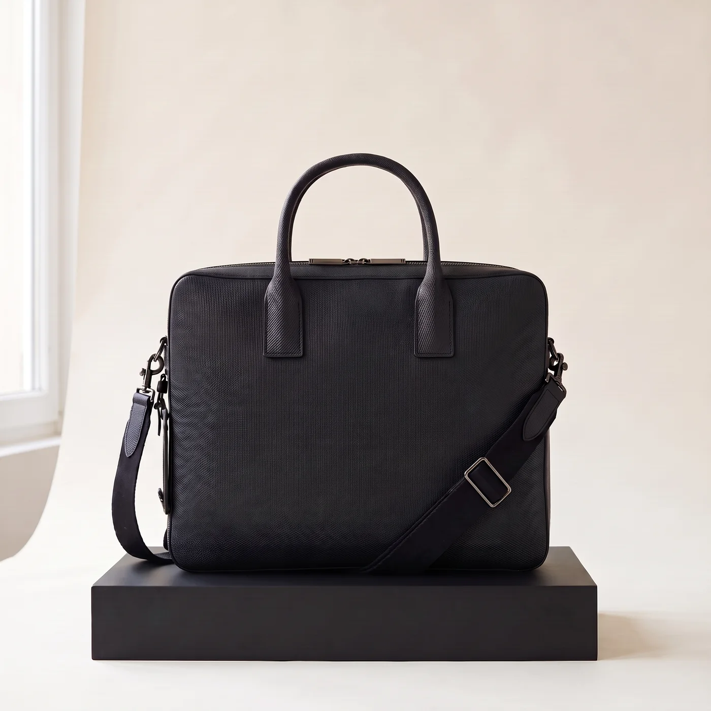 Black Emile 14" briefcase, signature T leather