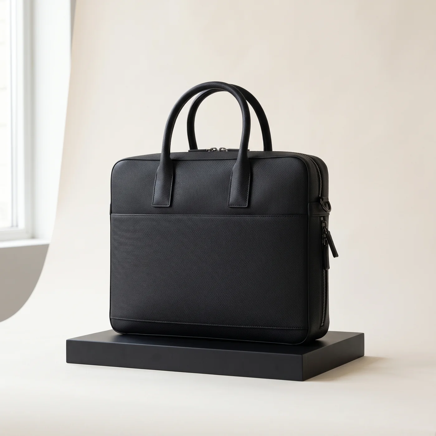 Black Emile 14" briefcase, signature T leather, view