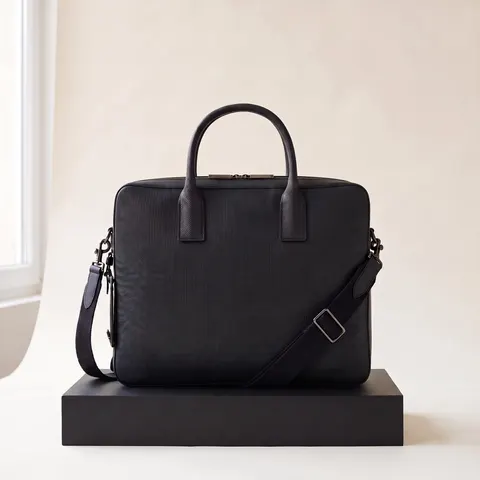 Black Emile 14" briefcase, signature T leather