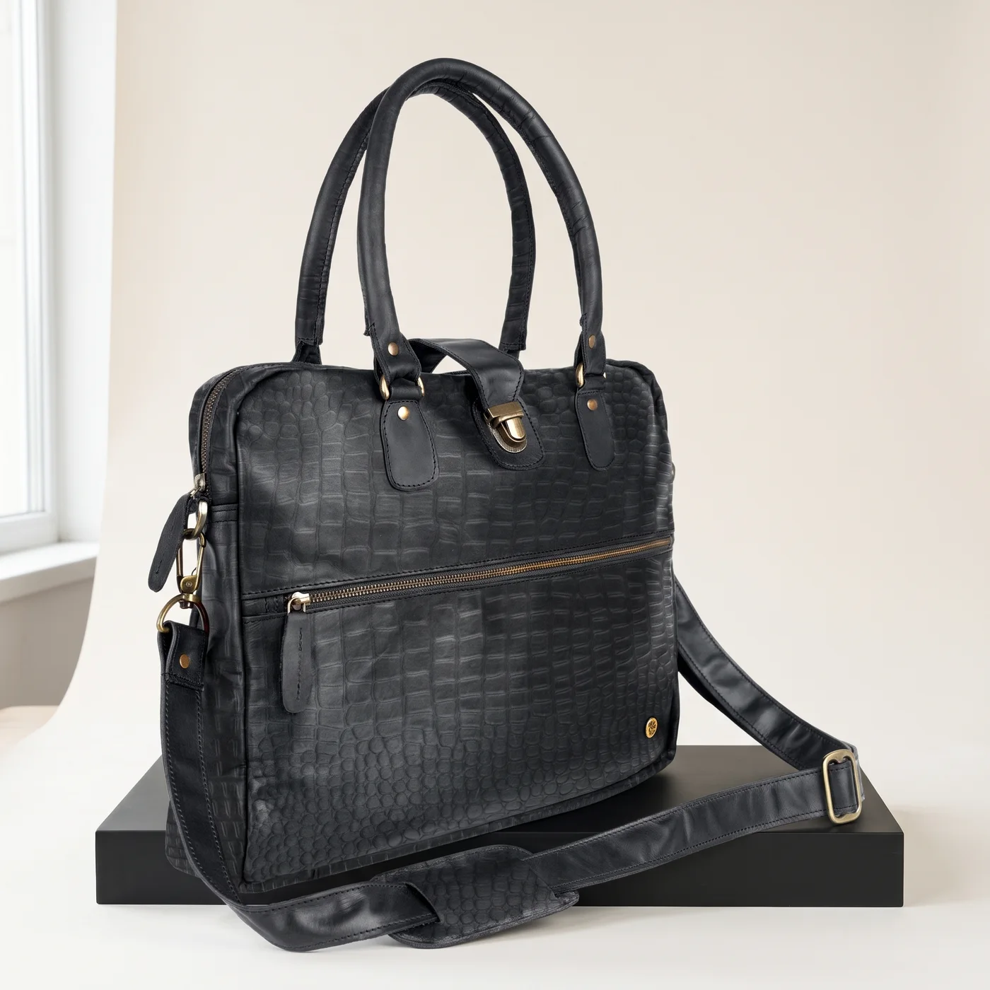 Black The Cornell croc-print satchel (15" laptop), view