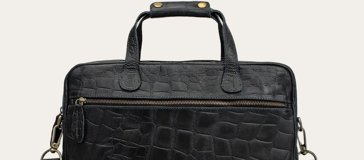 Black Compact laptop satchel, croc, view