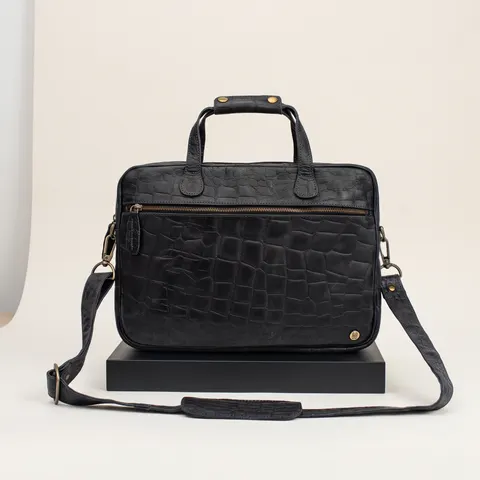 Black Compact laptop satchel, croc