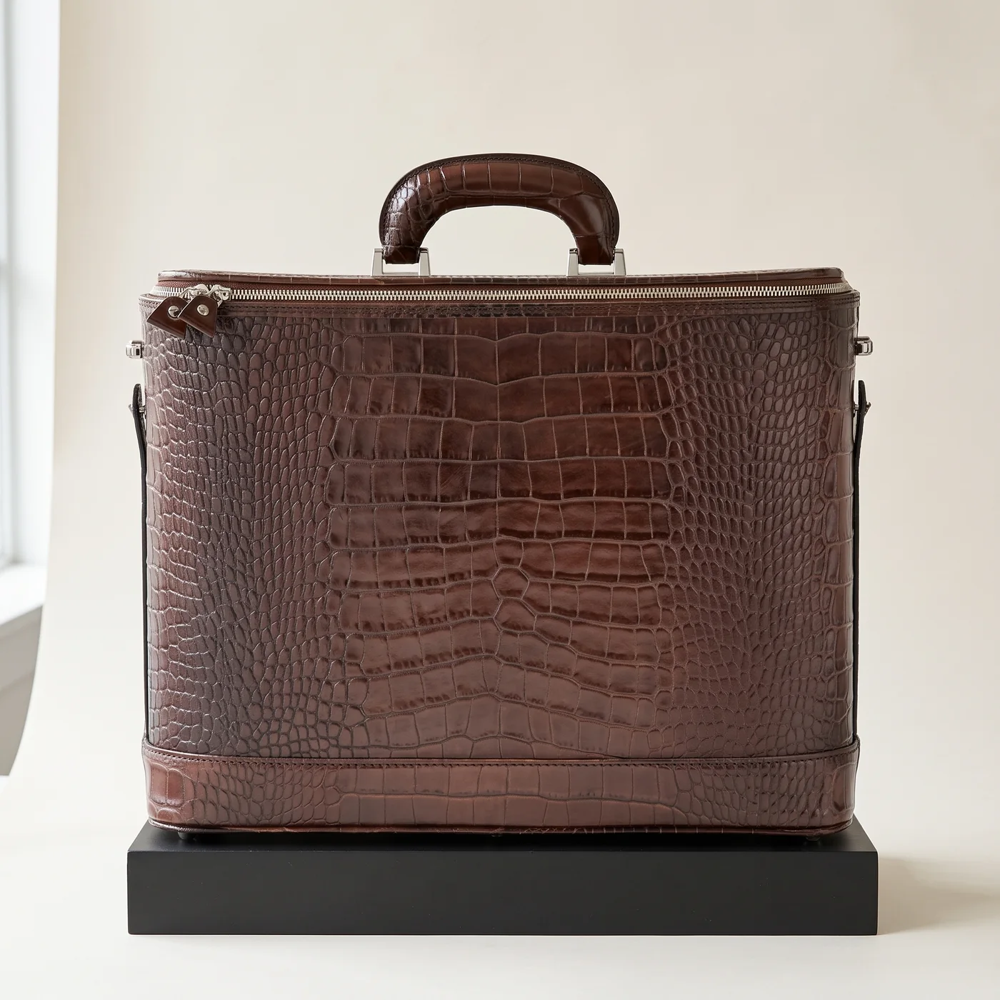 Dark brown Bucklesbury 17" croc-embossed attache