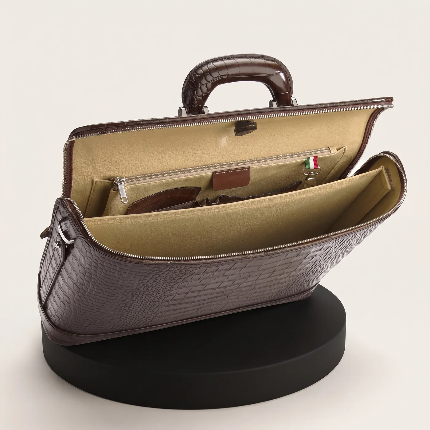 Dark brown Bucklesbury 17" croc-embossed attache, view