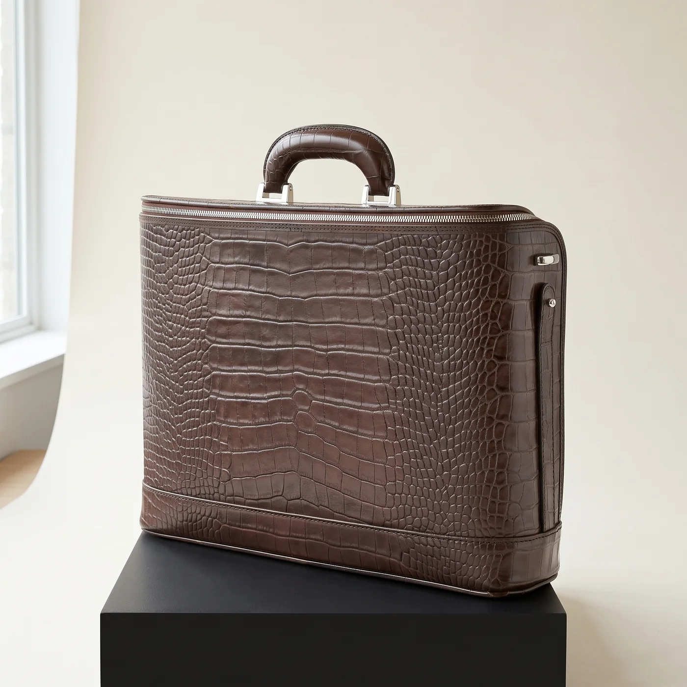 Dark brown Bucklesbury 17" croc-embossed attache, view
