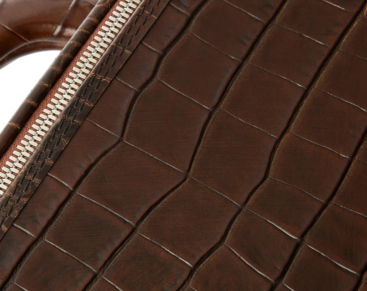 Dark brown Bucklesbury 17" croc-embossed attache, view 2