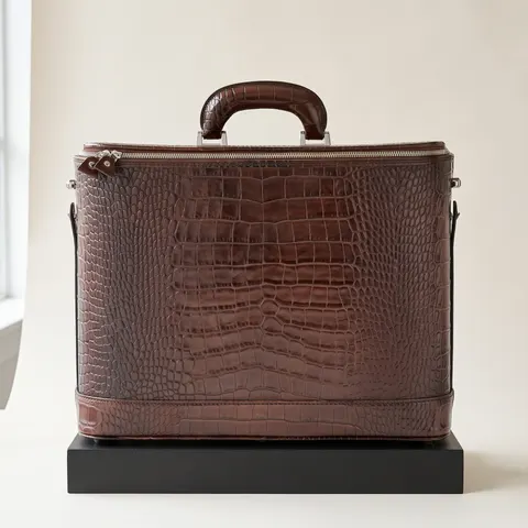 Dark brown Bucklesbury 17" croc-embossed attache