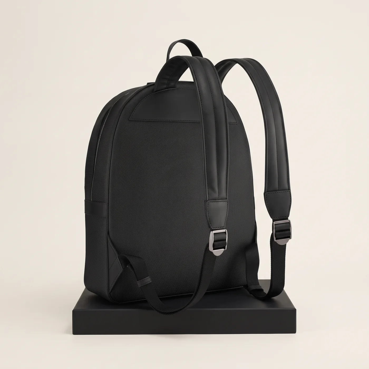 Black Emile zipped backpack, signature T leather, view