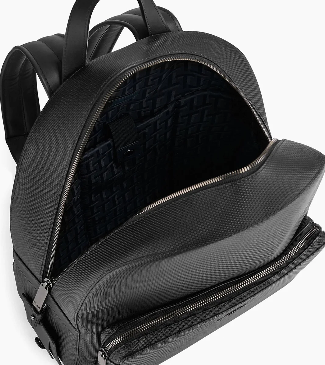 Black Emile zipped backpack, signature T leather, view