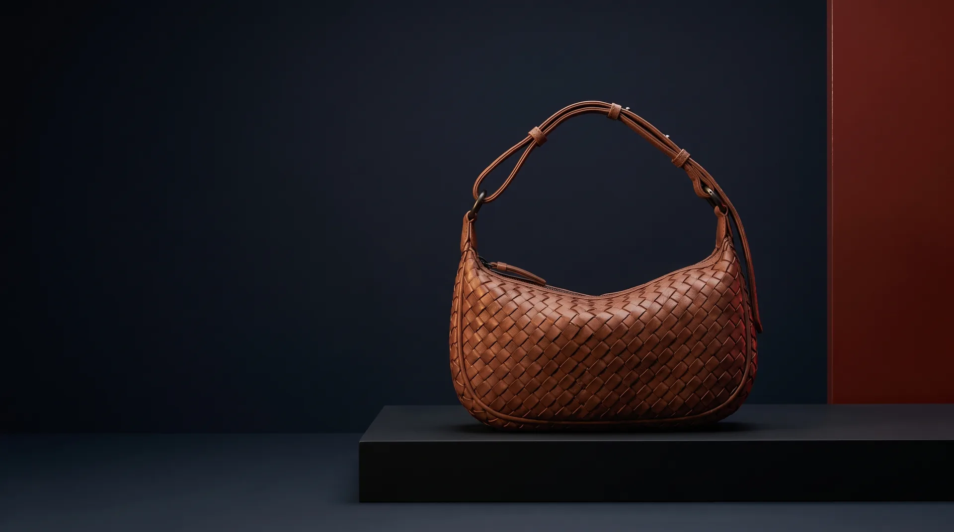 Cognac Mini MuseMBG bag, weave, view 1