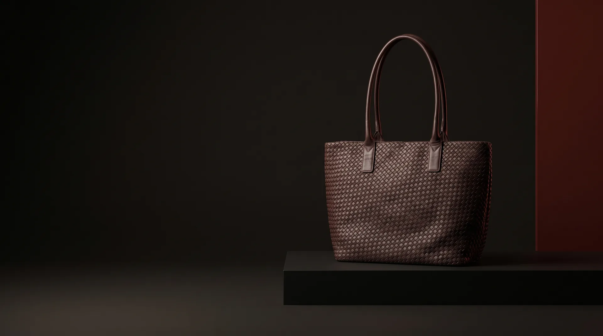 Dark brown WrenMBG shopper, weave, view 1
