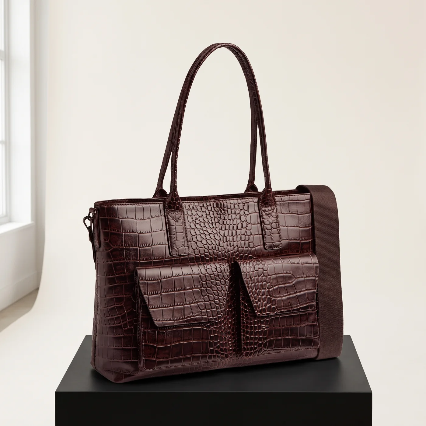 Dark brown vintage KelseyMBG work bag, croco