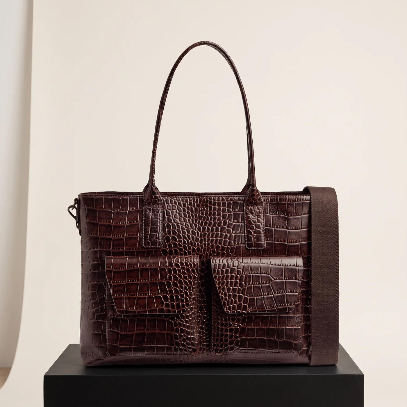 Dark brown vintage KelseyMBG work bag, croco, view