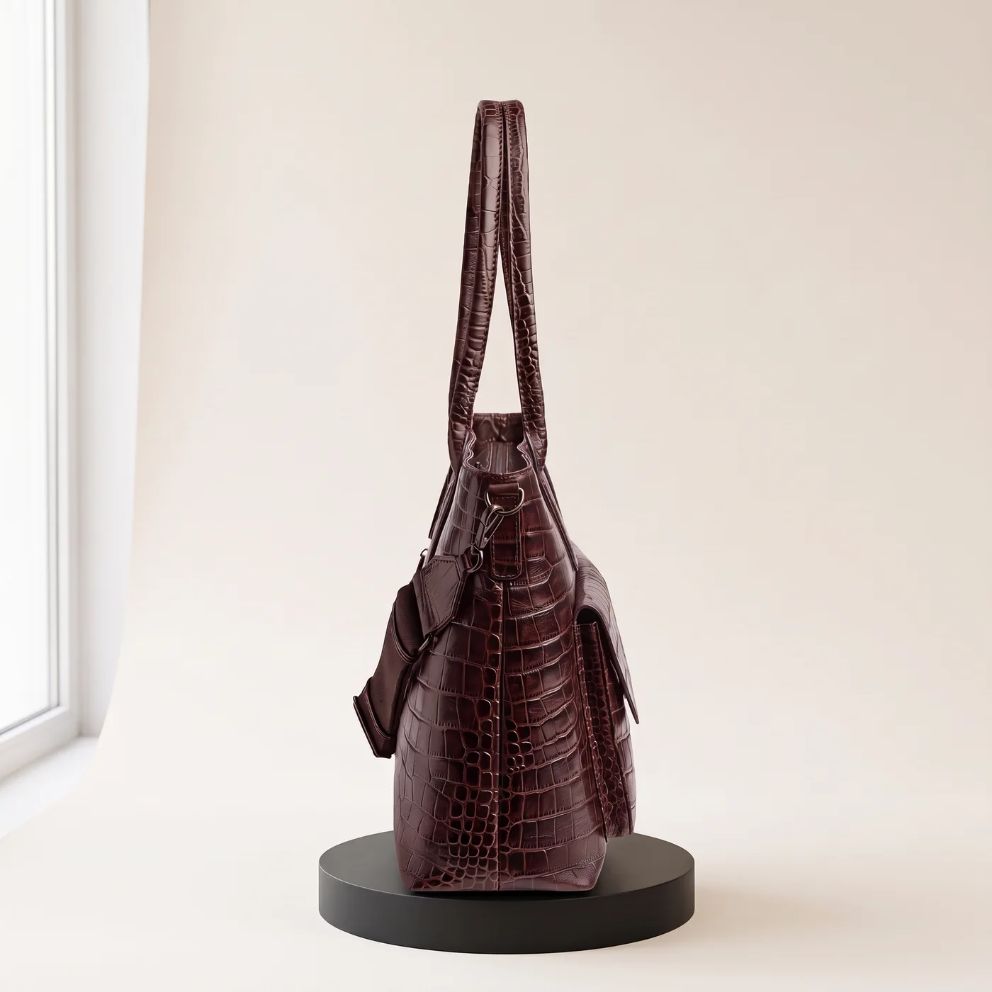 Dark brown vintage KelseyMBG work bag, croco, view