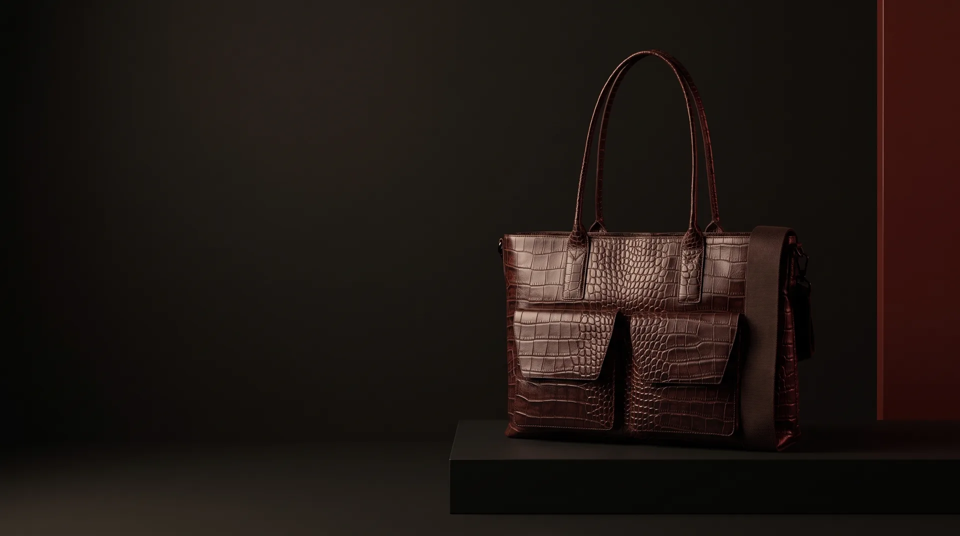 Dark brown vintage KelseyMBG work bag, croco, view 1