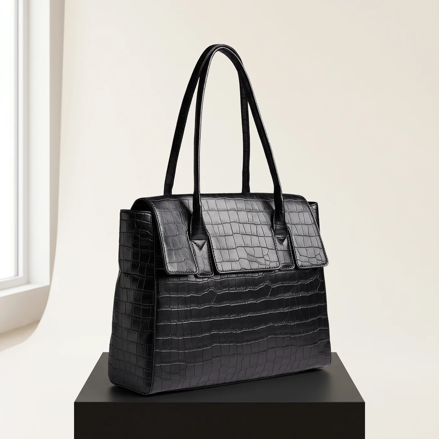 Black NatalieMBG work bag, matte croco, view