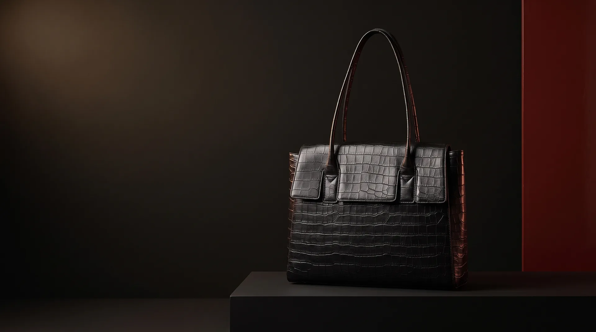 Black NatalieMBG work bag, matte croco, view 1
