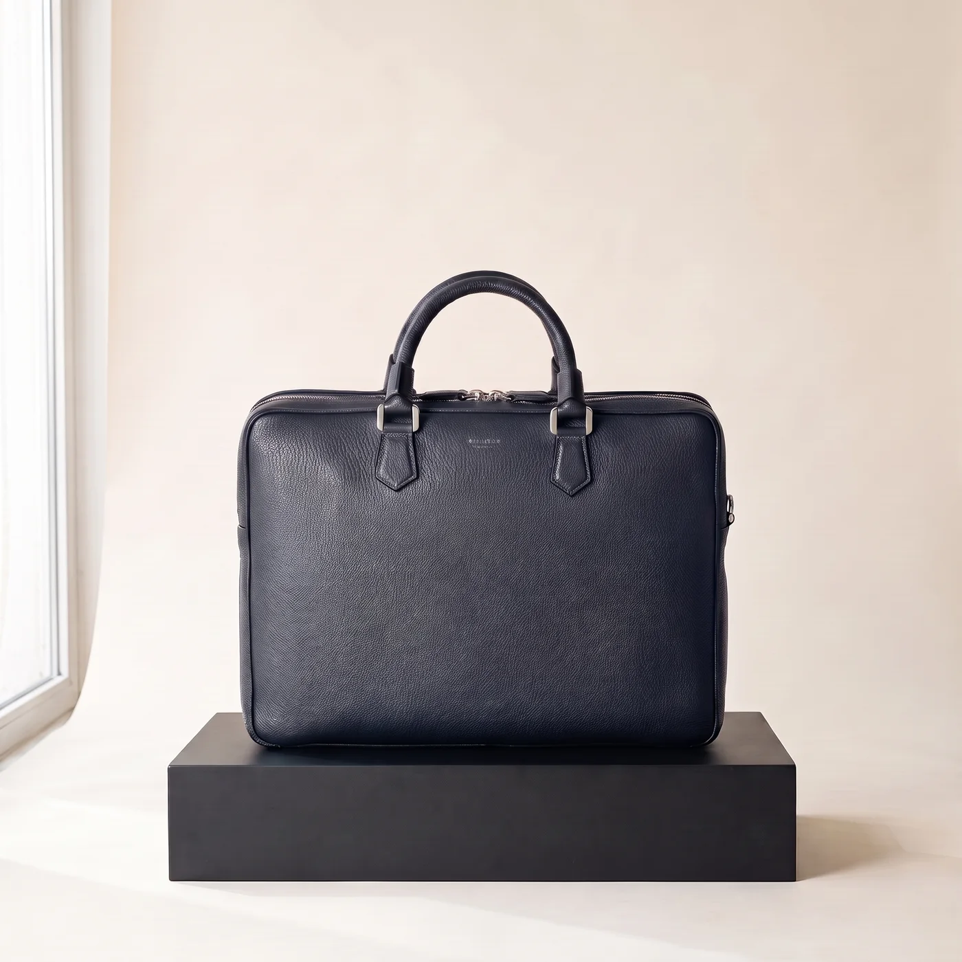 Navy blue Large briefcase in Cachemire leather