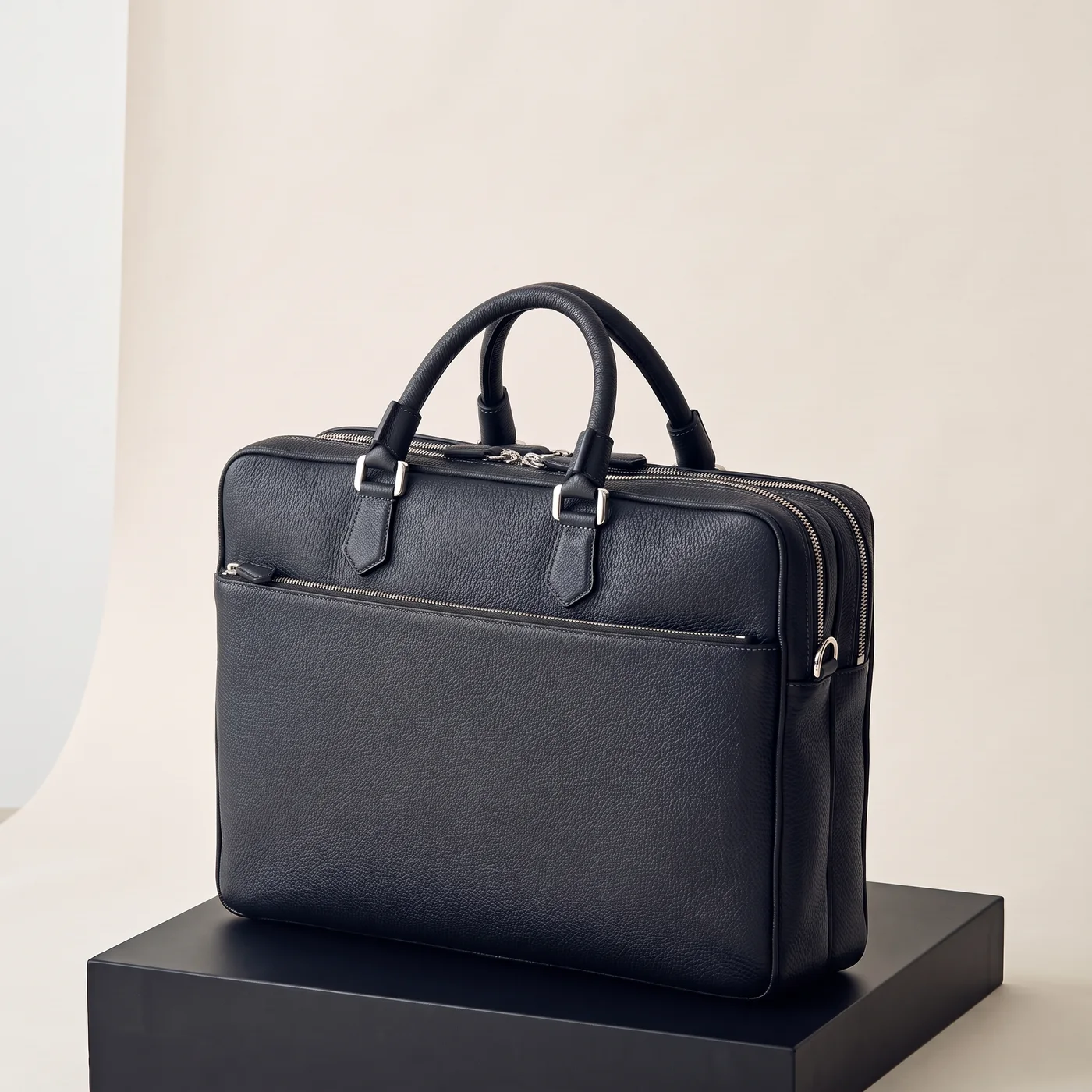 Navy blue Large briefcase in Cachemire leather, view