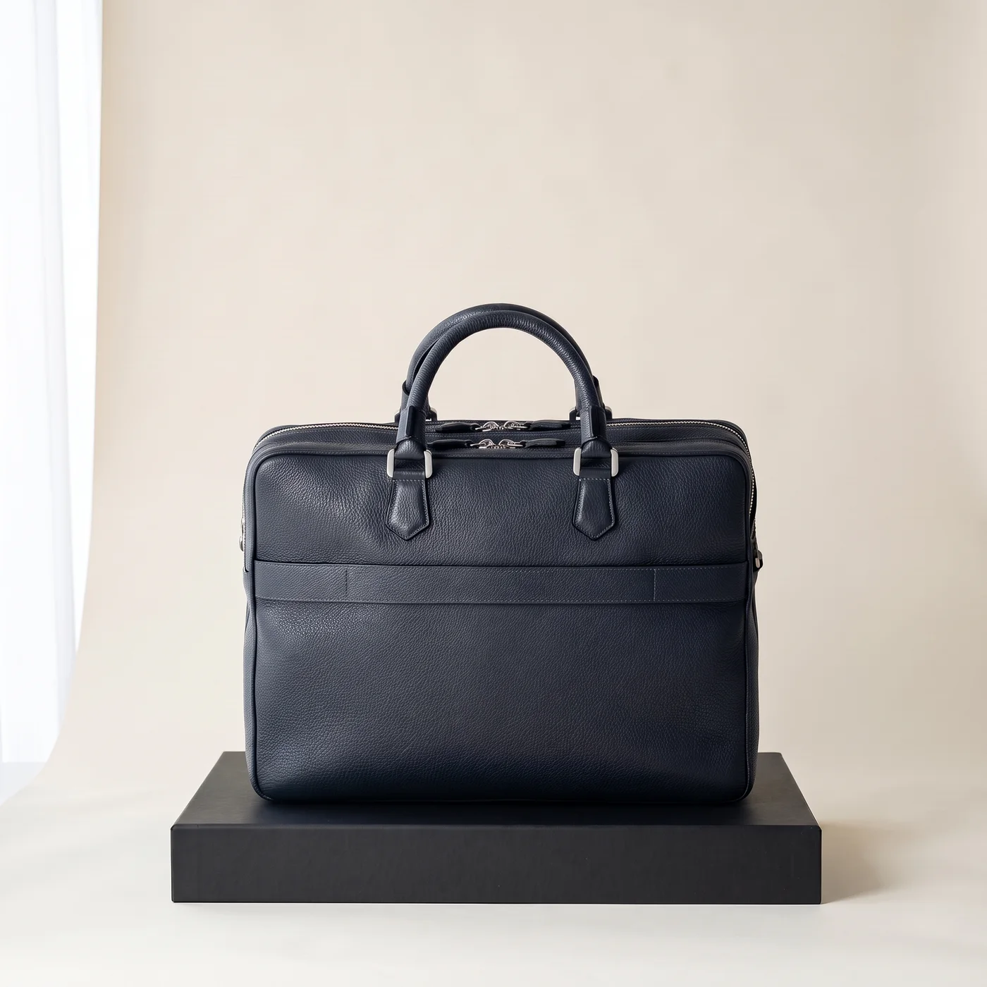 Navy blue Large briefcase in Cachemire leather, view