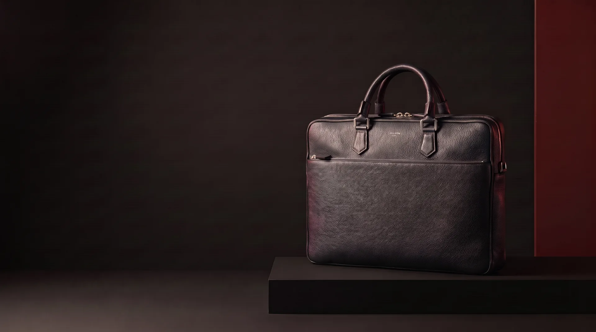 Navy blue Large briefcase in Cachemire leather, view 1