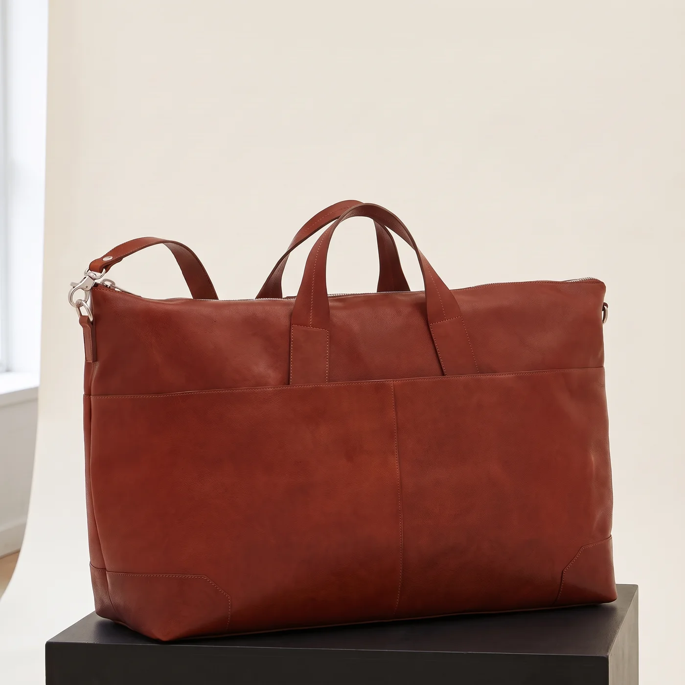 Brown Galileo travel bag, vintage leather, view