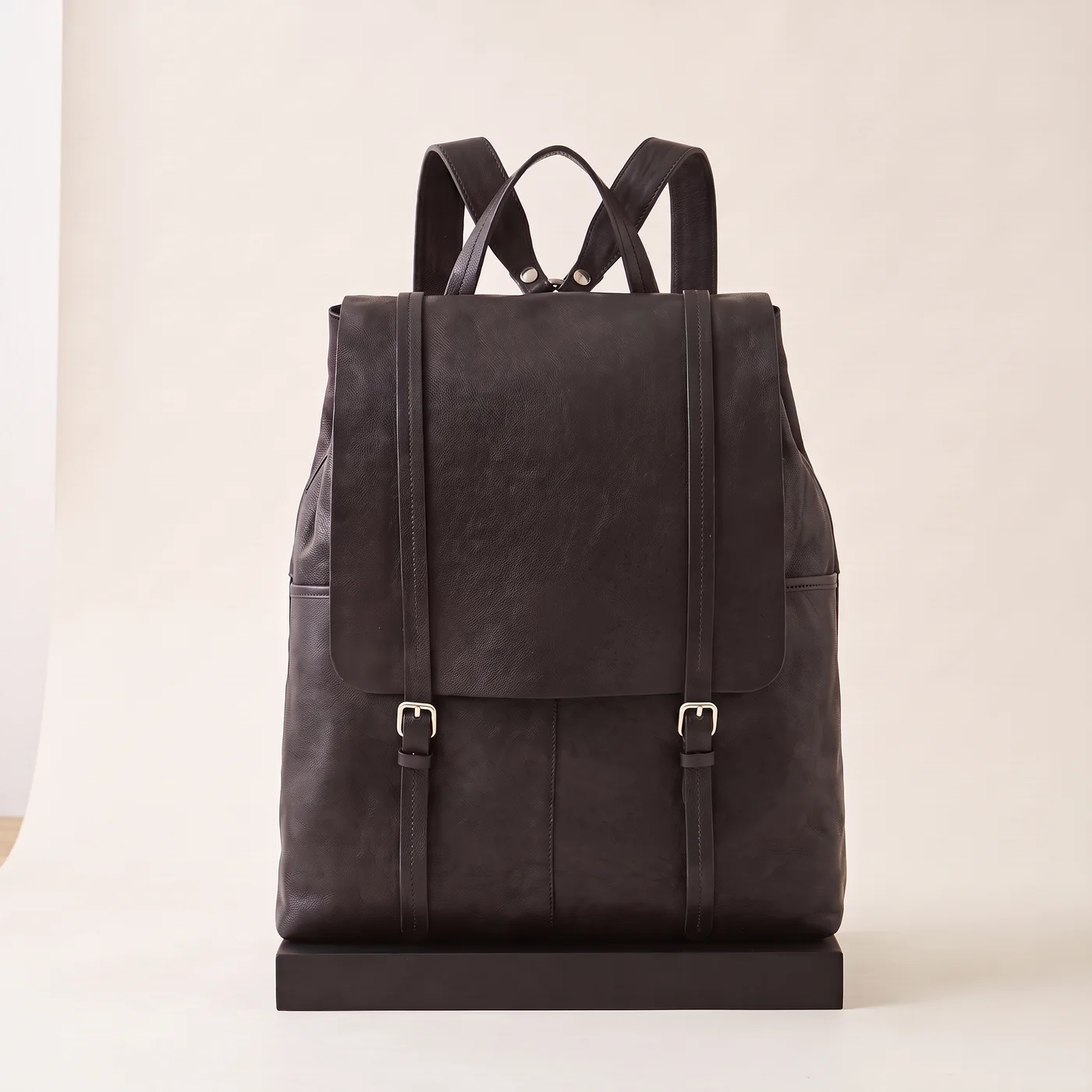 Black Trappola backpack, vintage leather, view