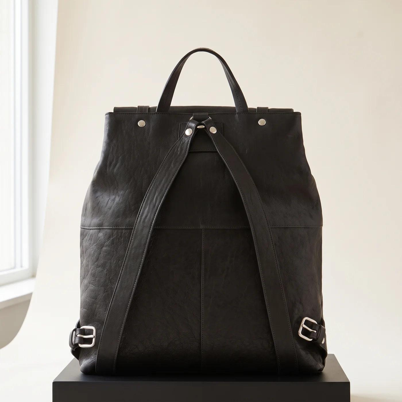 Black Trappola backpack, vintage leather, view