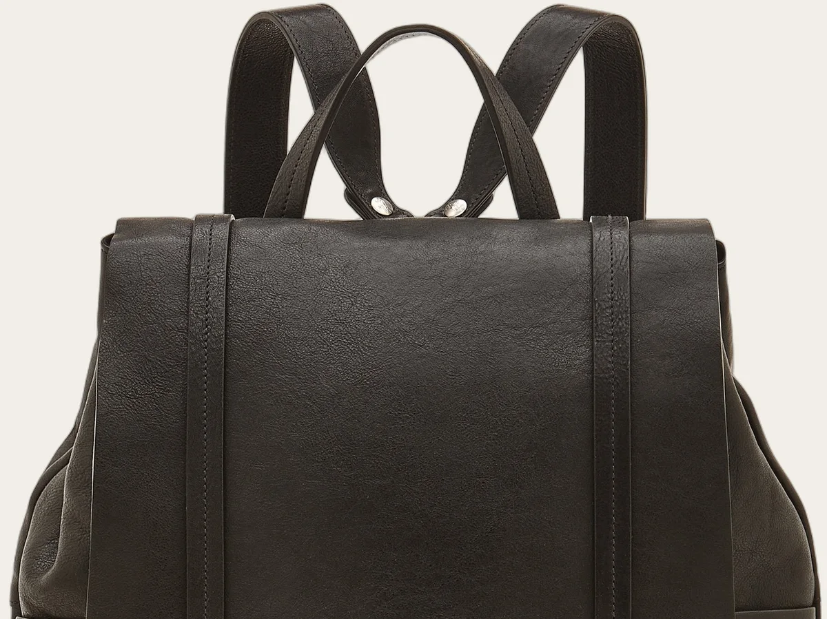 Black Trappola backpack, vintage leather, view