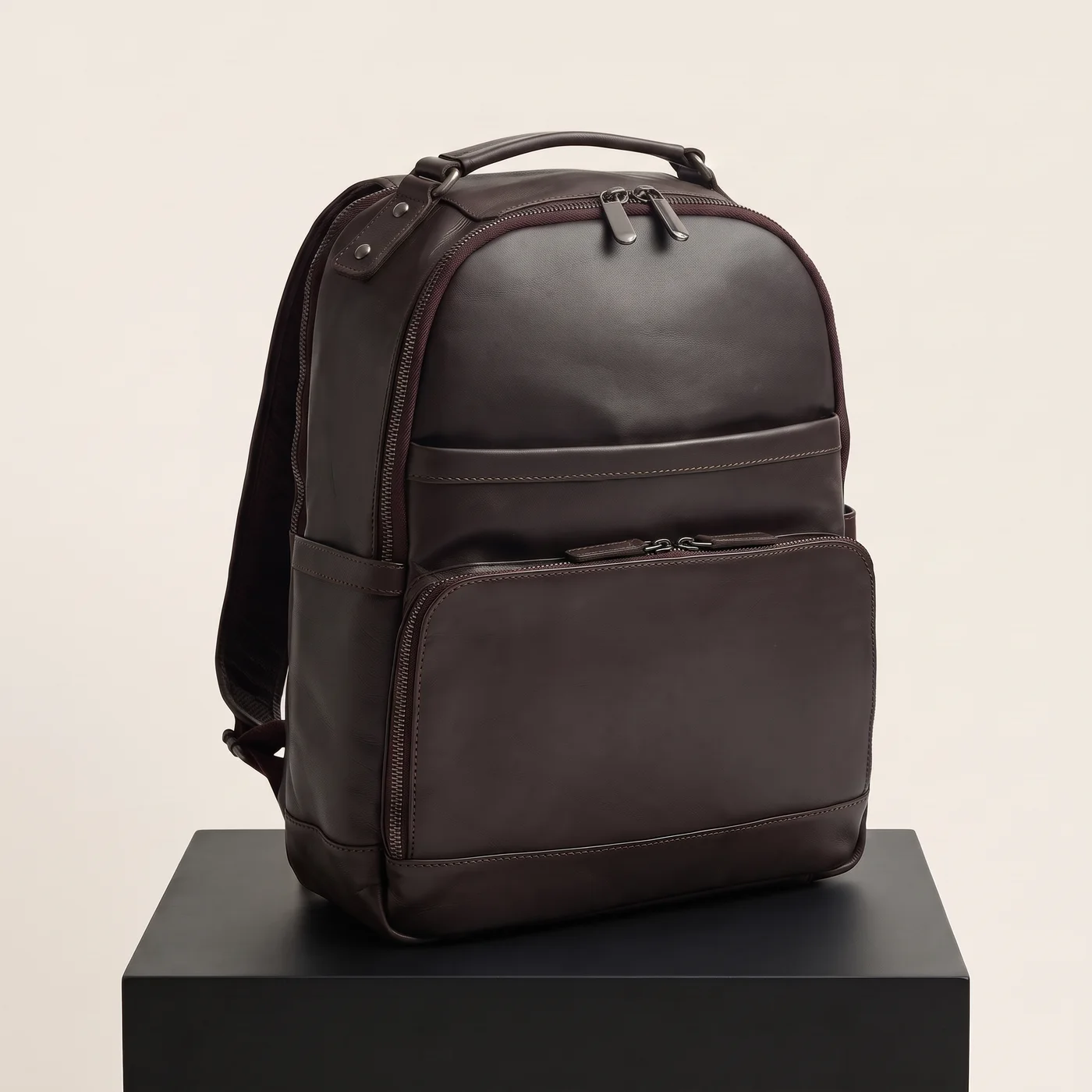 Brown Austin leather laptop backpack