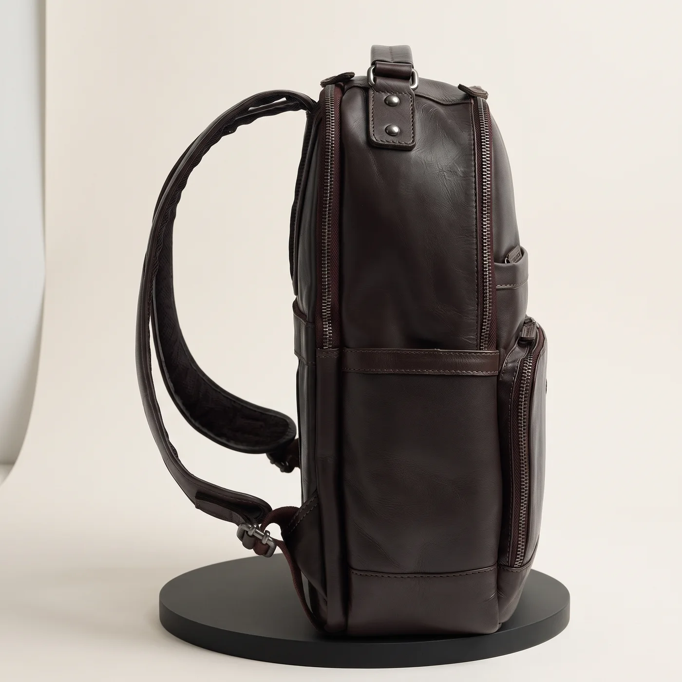 Brown Austin leather laptop backpack, view
