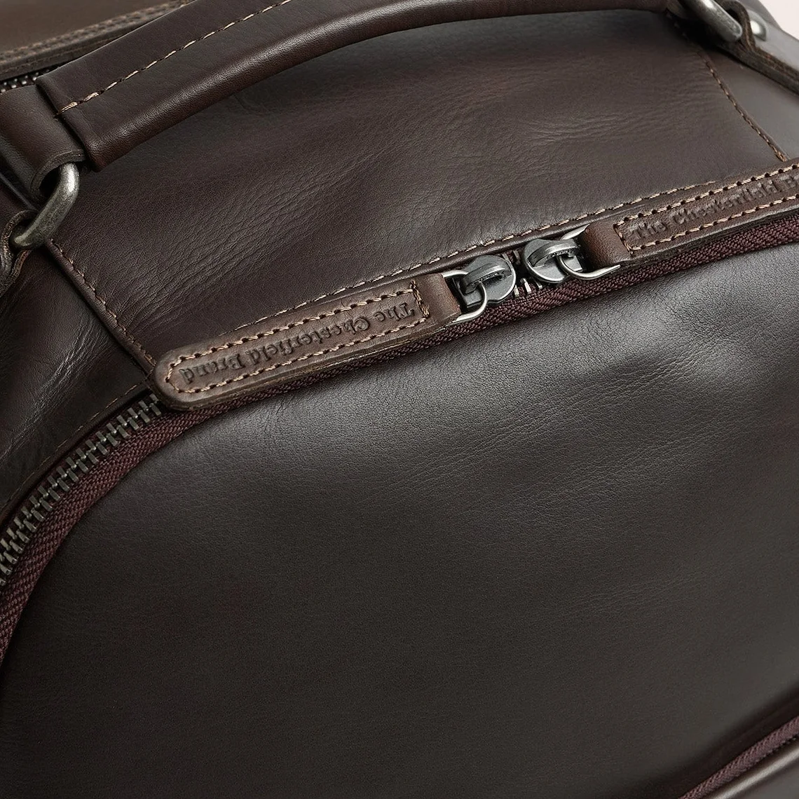 Brown Austin leather laptop backpack, view 3