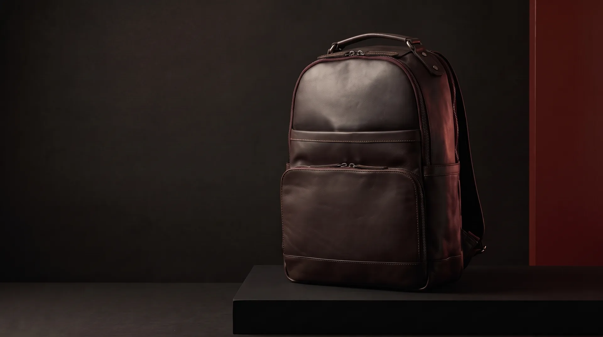 Brown Austin leather laptop backpack, view 1