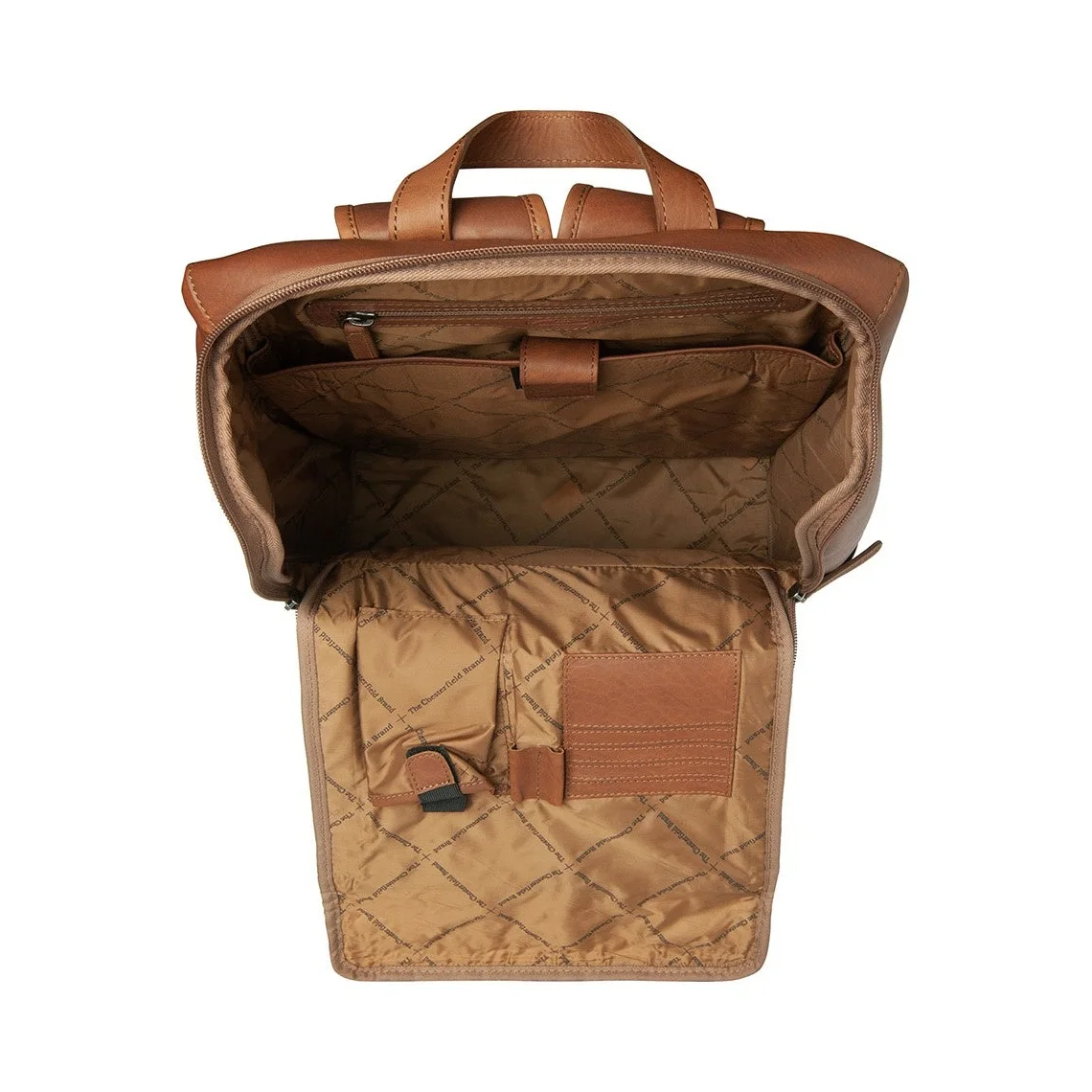 Cognac Rich leather laptop backpack, view 2
